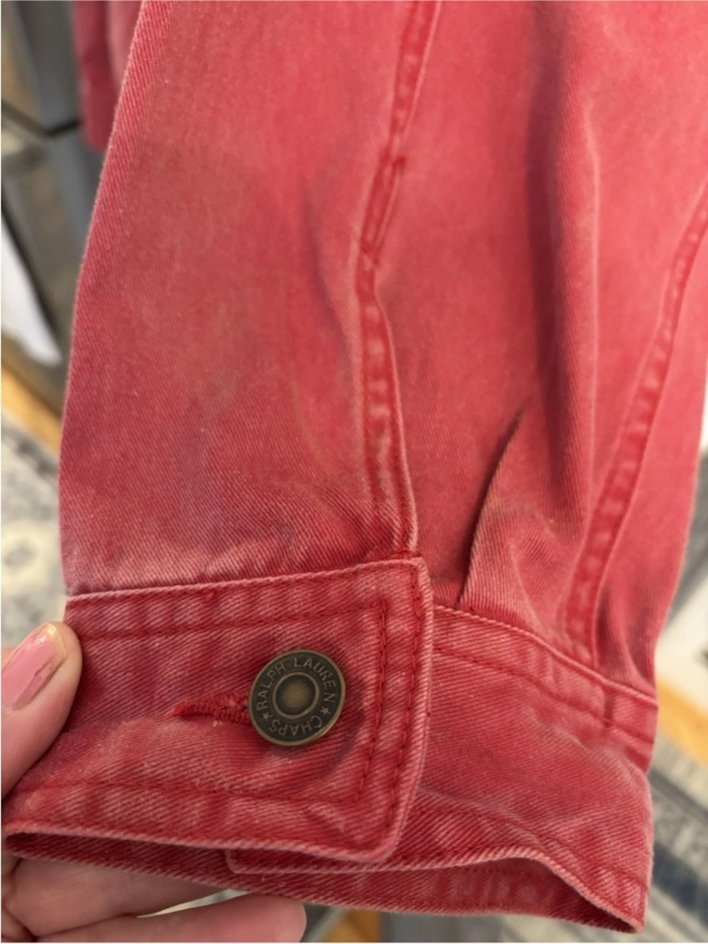 90S Rare Vintage Men’s Chaps Ralph Lauren Red American Flag Denim Jacket Sz M - Picture 5 of 12
